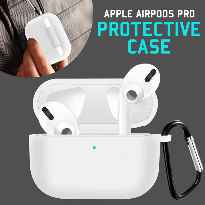 PS Soft Silicone Protective Case Cover Pouch with Carabiner For Apple AirPods Pro, White