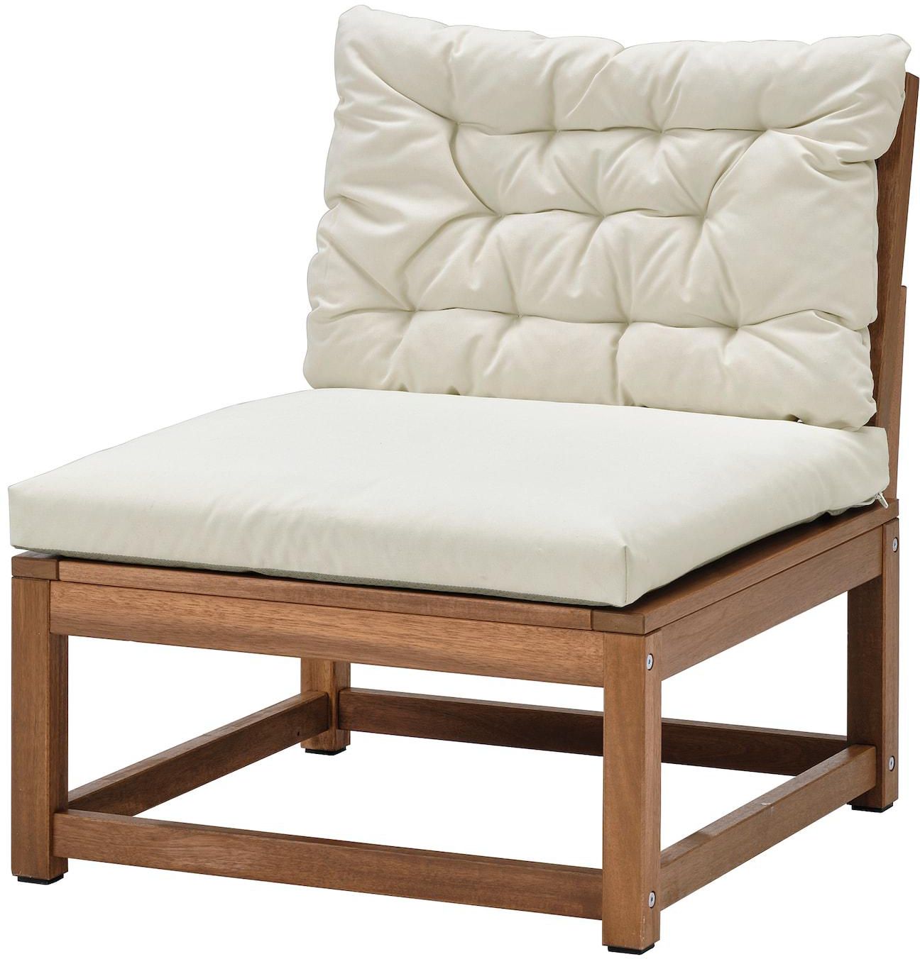 NÄMMARÖ Easy chair, outdoor - light brown stained/Kuddarna beige