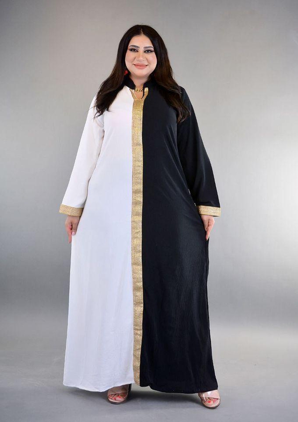 Long Sleeves Abaya For Women- Black And White