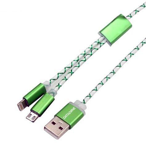 USB Charging Cable 2 in 1 for Mobile Phones by Datazone , Green , DZ-2PC100