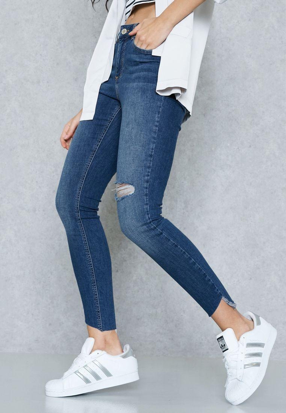 LIZZIE Knee Slit Ankle Ripped Jeans