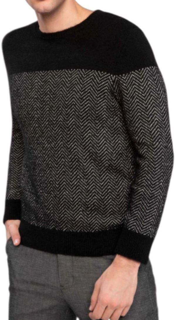 Crew Neck Long Sleeve Sweater Black/Grey