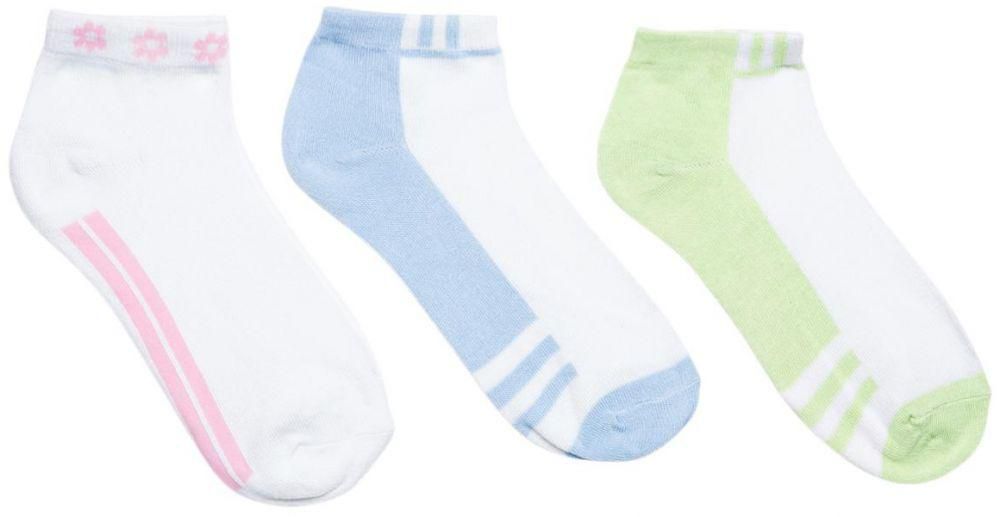 CottonWorld Ankle Socks 3 Piece Pack for Women - M, Green/Blue/Pink