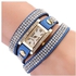 ZY Women`s Vintage Square Dial Rhinestone Weave Wrap Multilayer Leather Bracelet Wrist Watch (Blue)