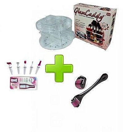 IDEAL Sweet Sensitive Precision + Glam Caddy Rotating Cosmetic Organizer + Derma roller