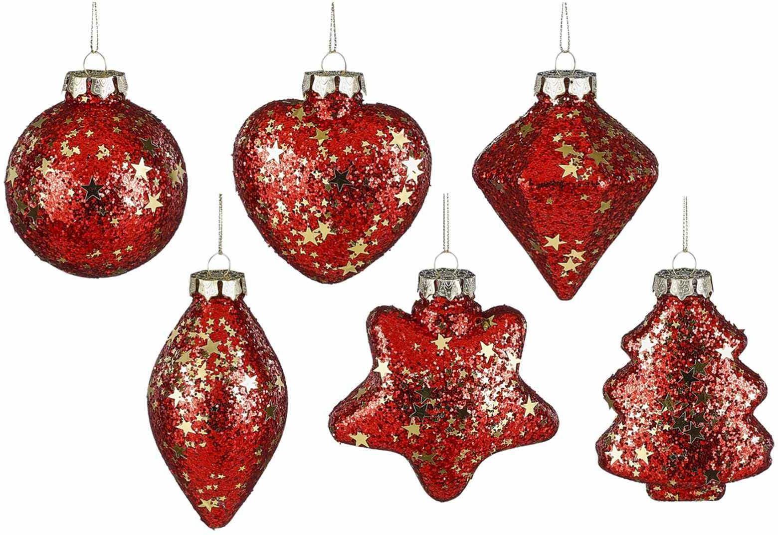 House Of Seasons Xmas Ornament Red Assorted Design 6 PCS