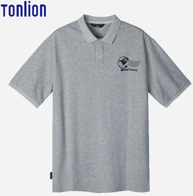Tonlion Men's Polo Shirt Turn Down Collar Embroidery Fashion Top
