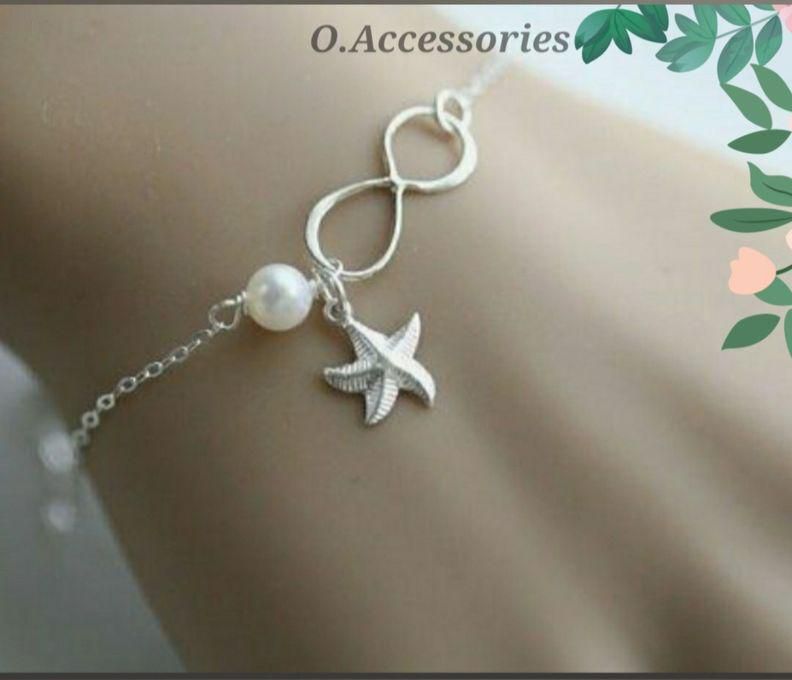 O Accessories Bracelet Silver Metal Infinity, Star..white Pearl