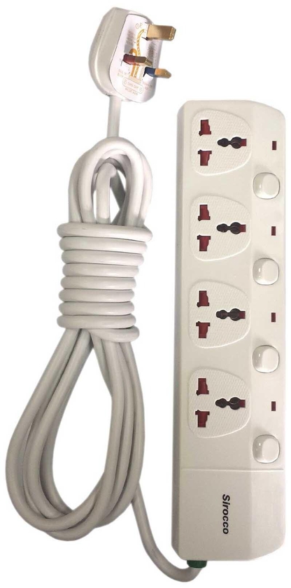 Sirocco 4-Way Universal Extension Socket White 4m