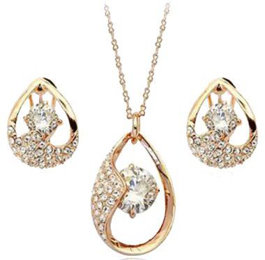 18K Yellow Gold Plated Austrian Crystal and Zircon Jewellery Set White