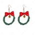 Christmas Bell Wreath Bow Drop Earrings