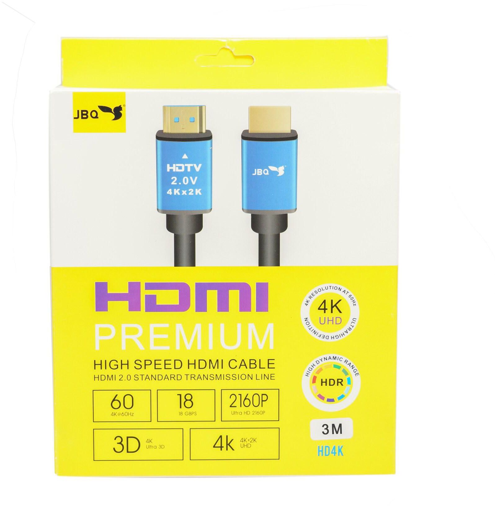 JBQ HDMI Cable 3 Mtr Premium High-Speed HDMI to HDMI Video wire 4K@60Hz Ultra HD 3D 4kUHD HDR 2160P HDMI premium high speed HDMI Cord Braided Compatible for PS4/XBOX GAME ON BOARD BOX/LAPTOP/COMPUTER