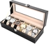 Leather Watch Accessories Boxes Bracelet Jewelry Collection Storage Box 6 PCS Glass Black