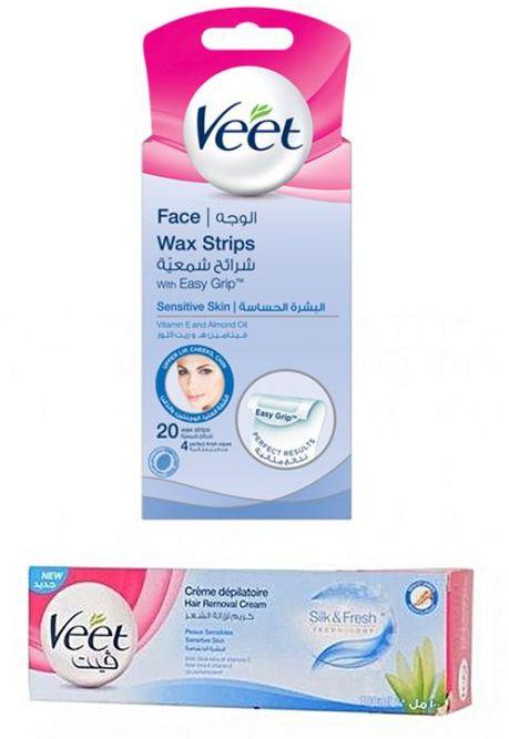 Veet Face Hair Removal Wax Strip - 20 Strips + 4 Cleaning Wipes + Hair  Removal Cream - For Sensitive Skin - 100ml price from jumia in Egypt -  Yaoota!