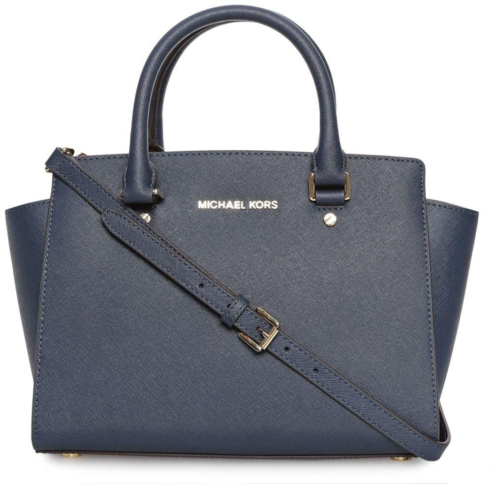Michael Kors 30S3GLMS2L-406 Selma Saffiano Medium Satchel Bag for Women - Leather, Navy Blue