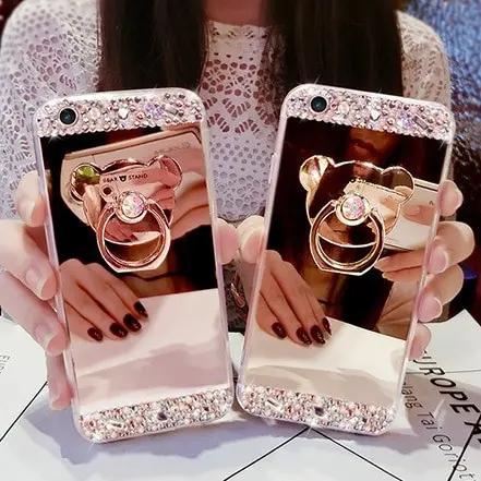 Diamond Mirror Phone Case For Samsung S7edge Blingbling Phone Cover With Ring Bracket FOR Samsung