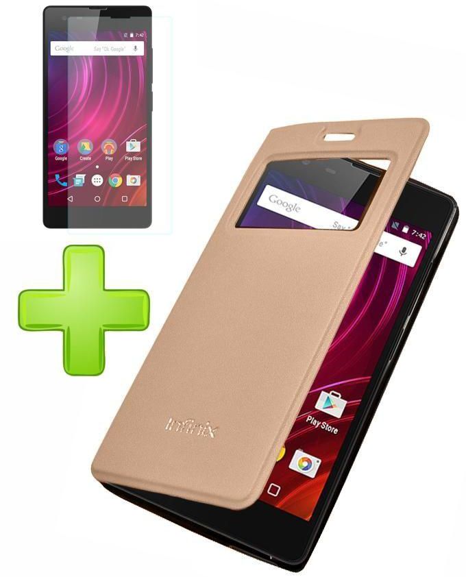 Speeed S-View Cover Case For Infinix Hot 2 X510 With Screen Protector - Gold