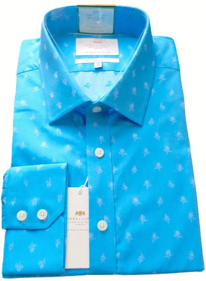 Hawes & Curtis Men's Formal Turquoise Floral Slim Fit Shirt - Single Cuff