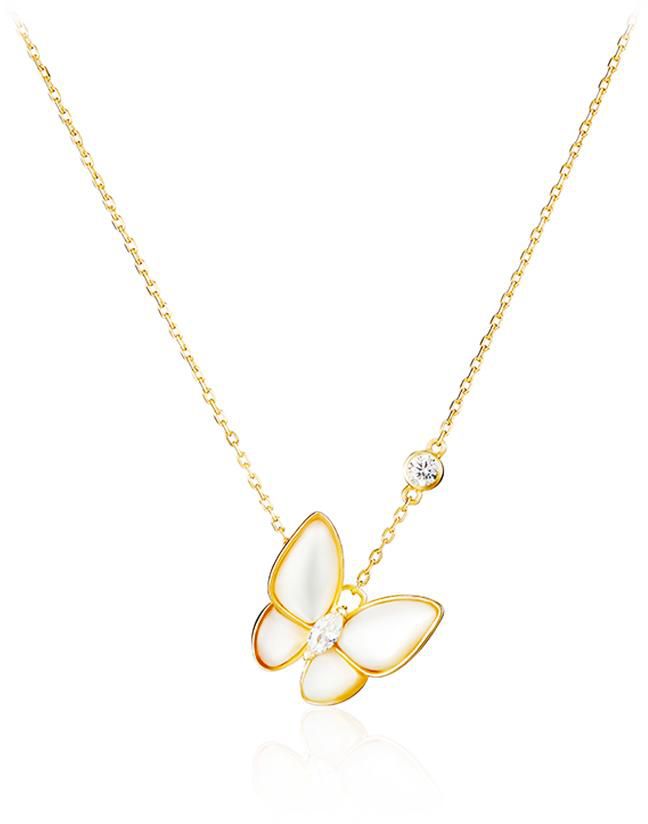 Seoulsenztury Elegant Butterfly Necklace (Gold/White Shell）