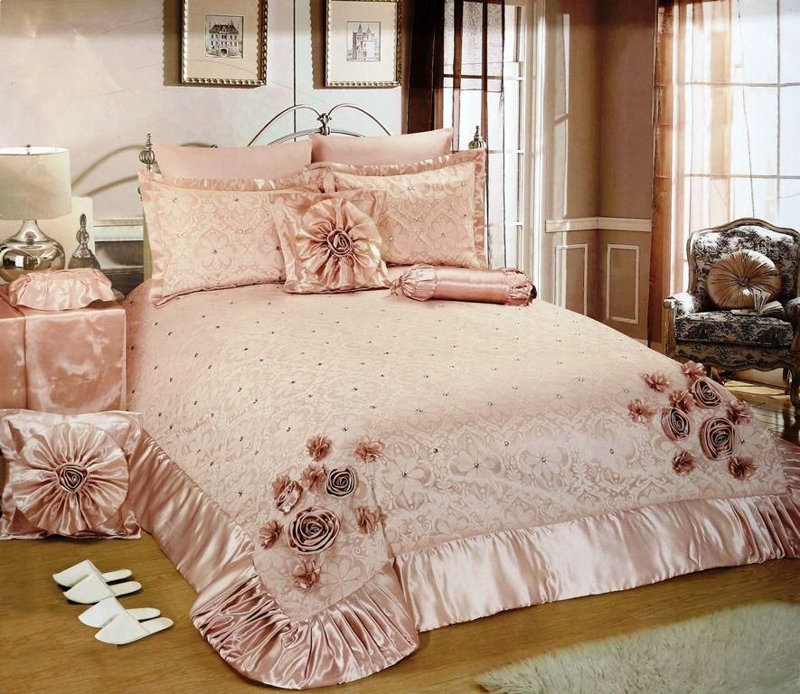 Luxury Embroidered Wedding Comforter by Horus, set 15 Pcs, king Size, MA1263 Pink