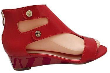 Fashion Red Stylish Ladies Low Wedge Open Shoes