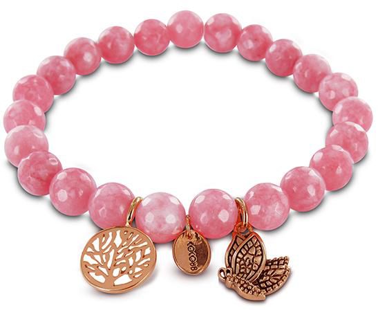 COCO88 Women's Serenity Pink Dyed Jade Stone Rose Gold Charms Bracelet