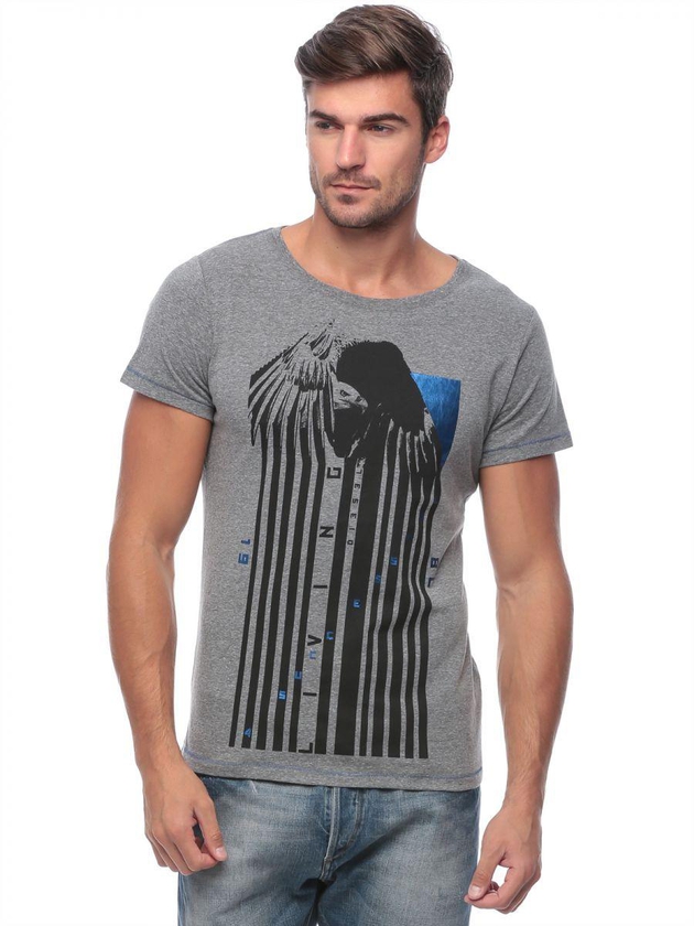 Diesel Light Grey Cotton Round Neck T-Shirt For Men