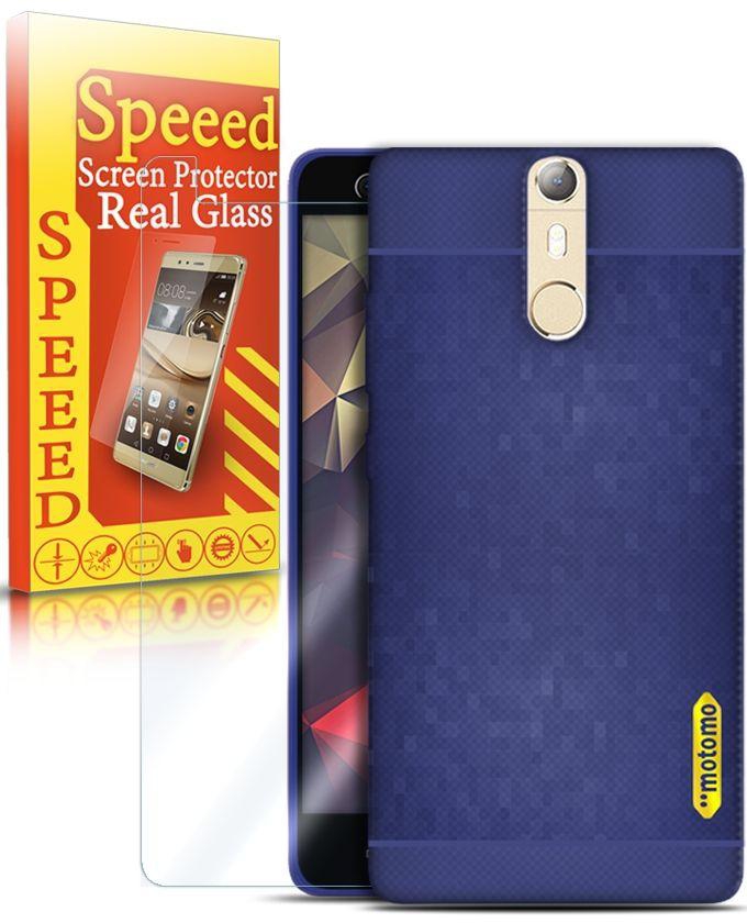 Speeed TPU Silicone Case for Infinix Hot S X521 - Blue + HD Ultra-Thin Glass Screen Protector