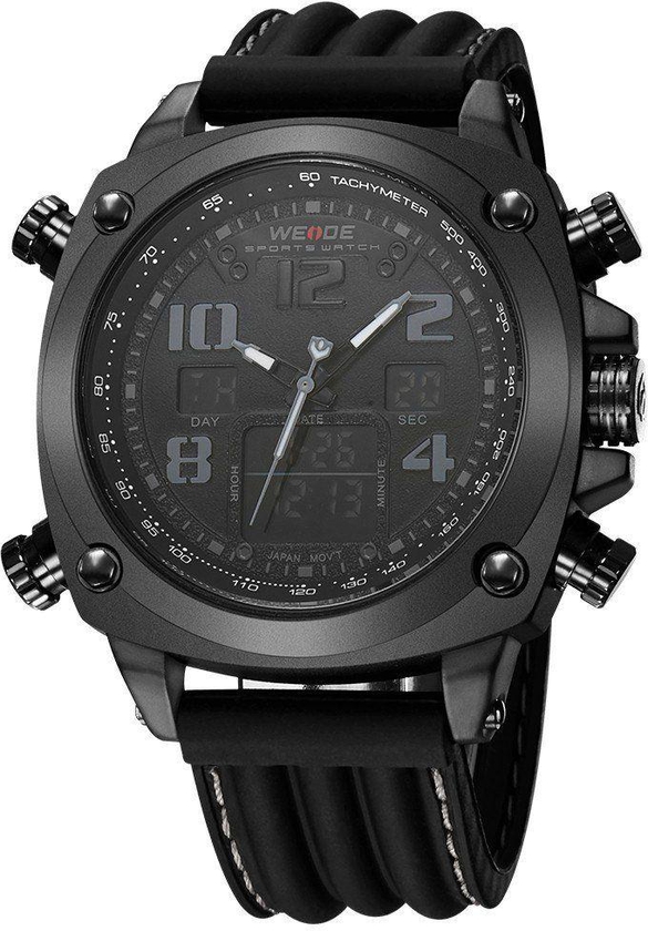 Weide WH5208 Analog Digital Men's Silicone Strap Water Resistant Quartz Movement Wristwatch - Black