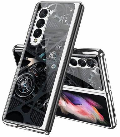 Case for Samsung Galaxy Z Fold 3 Case Cover Luxury Plating Plastic Crystal Finish Pattern Protection Bumper (Mechanic)