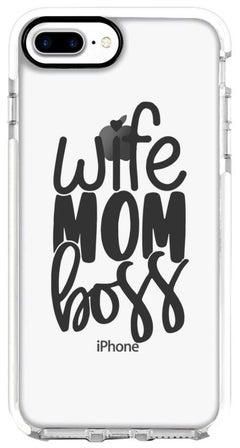 غطاء حماية إمباكت برو بطبعة عبارة "Wife Mom Boss" لهاتف أبل آيفون 7 بلس شفاف/ أسود