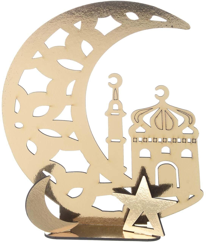 Get Wooden Ramadan Shapes Stand, 4 Pieces - Gold with best offers | Raneen.com
