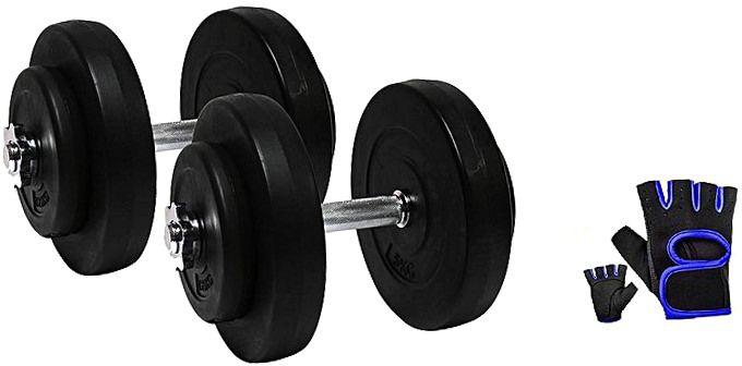 Pro Hanson Adjustable Cap Gym Barbell Plates Weight Dumbbell With Gym Gloves, 30 kg