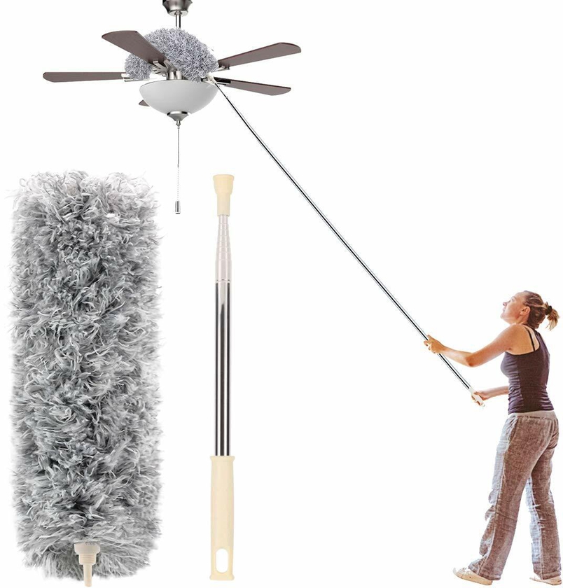 Aiwanto Extension Pole Duster Cleaning Duster Long Handle Duster 100 inches Feather Duster for Cleaning High Ceiling Fan,Interior Roof,Cobweb,Gap Dust