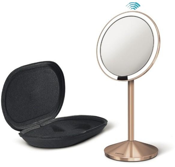 مرآة استشعار صغيرة، لون زهري ذهبي، مع حقيبة للسفر، سيمبل هيومان-Simplehuman