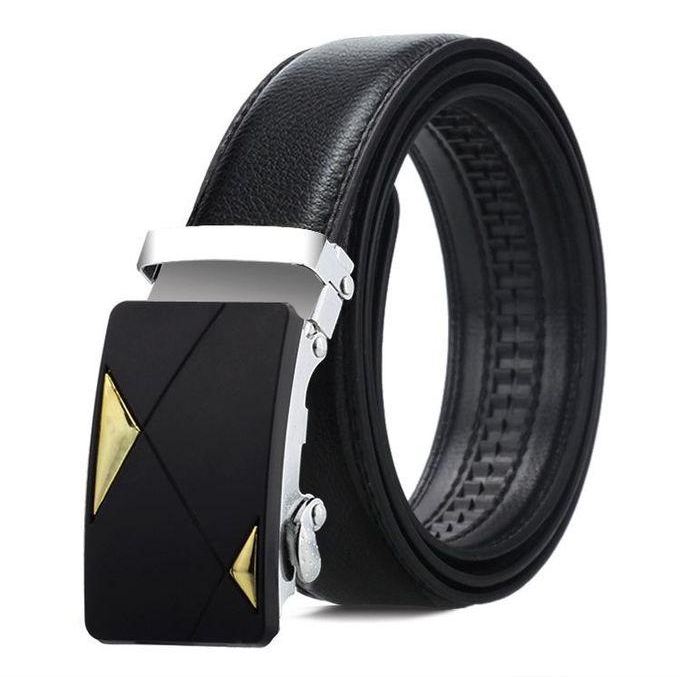 Fashion Men's Belt Leather Automatic Buckle Belts Adjusted- Black