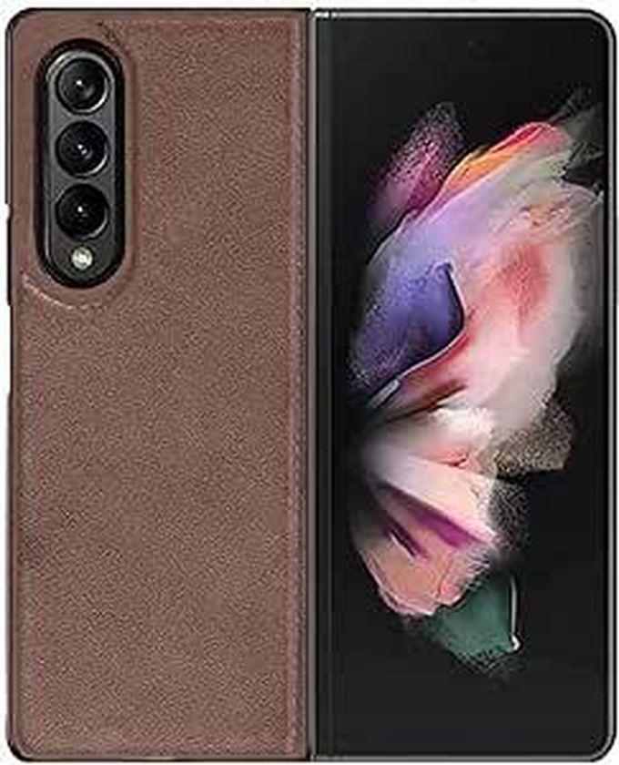 Premium PU Leather Case Compatible with Galaxy Z Fold 3, (Premium Leather) Wireless Charging Case for Samsung Galaxy Z Fold 3 - by Next store (Dark Brown)