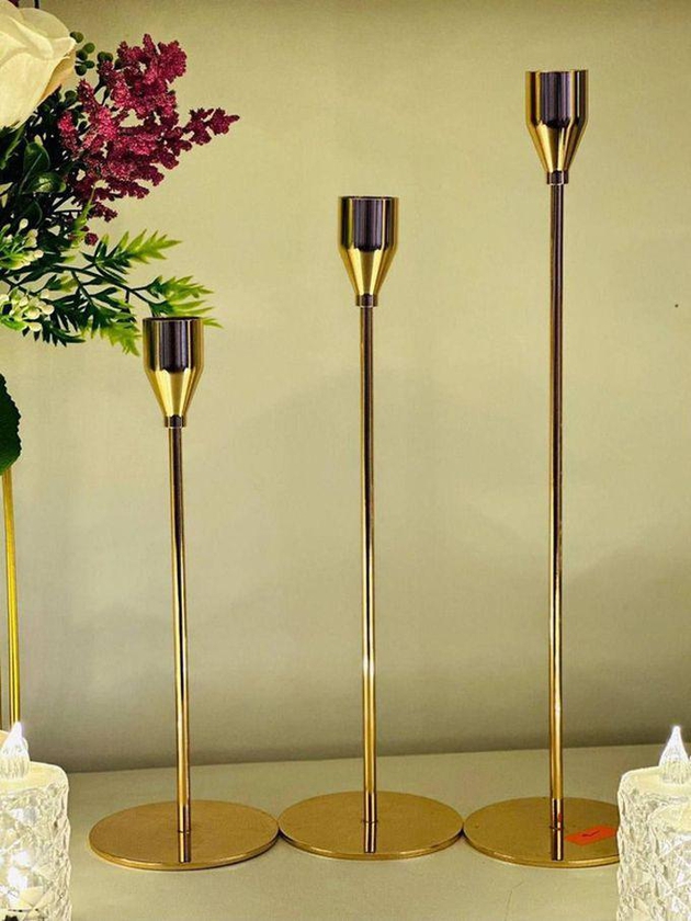 Three-piece Metal Candlestick Set - Gold