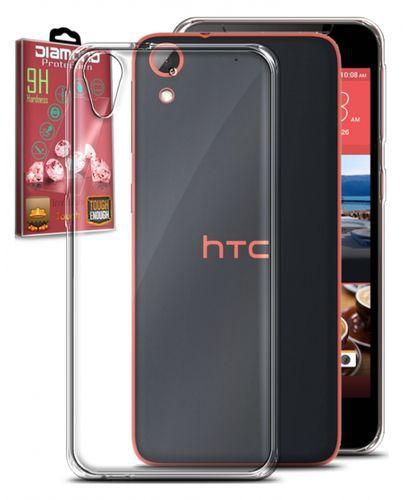 Diamond Silicone Cover for HTC Desire 628 - Clear + Diamond Glass Screen Protector