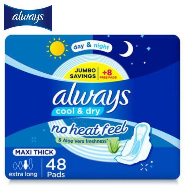 Always MAXI THICK , Extra Long ,cool & Dry, 48 Pads