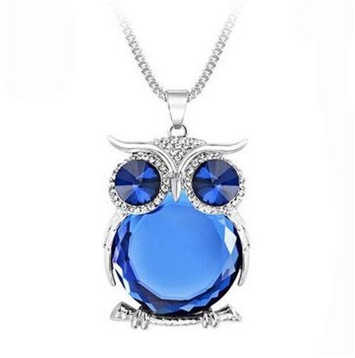Bluelans Women Owl Rhinestone Crystal Necklace Animal Sweater Chain Jewelry Blue
