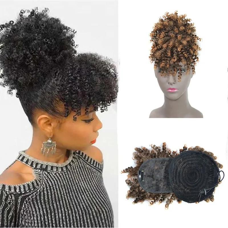 Afro Curly Puff Hair Bun With Bang Qualified High Temperature Fiber  Synthetic Hair Piece Fringe Wigs #1B 10 cm price from kilimall in Kenya -  Yaoota!
