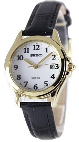 Seiko Solar Powered Women's White Dial Leather Band Watch - SUT238P1