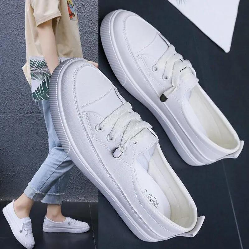 SXCHEN Women's Shoes Sneakers Casual Ladies Shoes Rubber PU Solid Color Fashion Sneakers Leather PU Spring Korean Version ins Style White shoes Party Office Girl Lovers Gift Latest