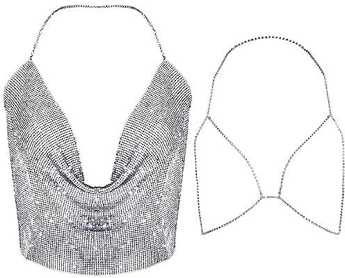 Women Shiny Tank, Top Crystal Body Chain Set Sequins Neck Chain Crop Top Shirt Top Bikini can be Applied to Trim Your Body Line, Sturdy and Solid, Not Easy to Fade or Break for Thinner Women and Girls