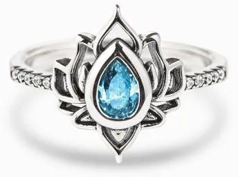 Vintage Lotus Crystal Flower Rings for Women Girls Simple Geometric Drop Shape Zircon Trendy Retro Silver Color Finger Ring