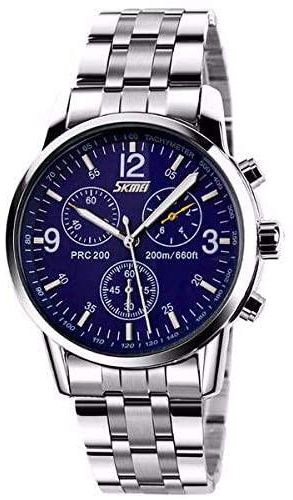 SKMEI 9070 Chronograph Men's Stainless Steel Strap Calendar Waterproof Sport Wristwatch - Blue