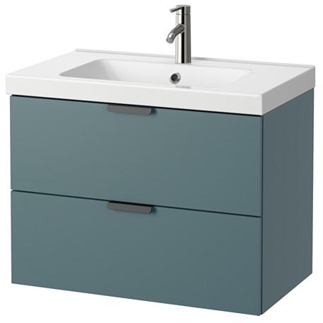 GODMORGON / ODENSVIKWash-stand with 2 drawers, grey-turquoise