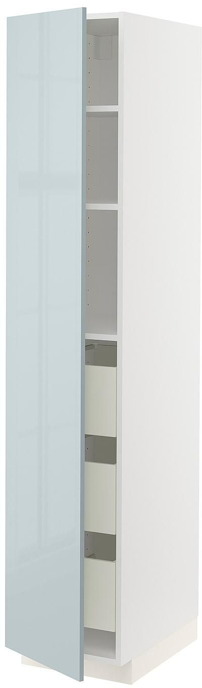 METOD / MAXIMERA خزانة عالية بأدراج - أبيض/Kallarp رمادي فاتح-أزرق ‎40x60x200 سم‏