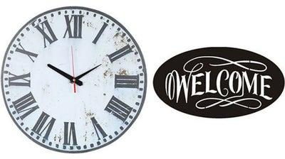 A411 Wooden Round Analog Wall Clock With Welcome Wooden Tableau Multicolour 40cm